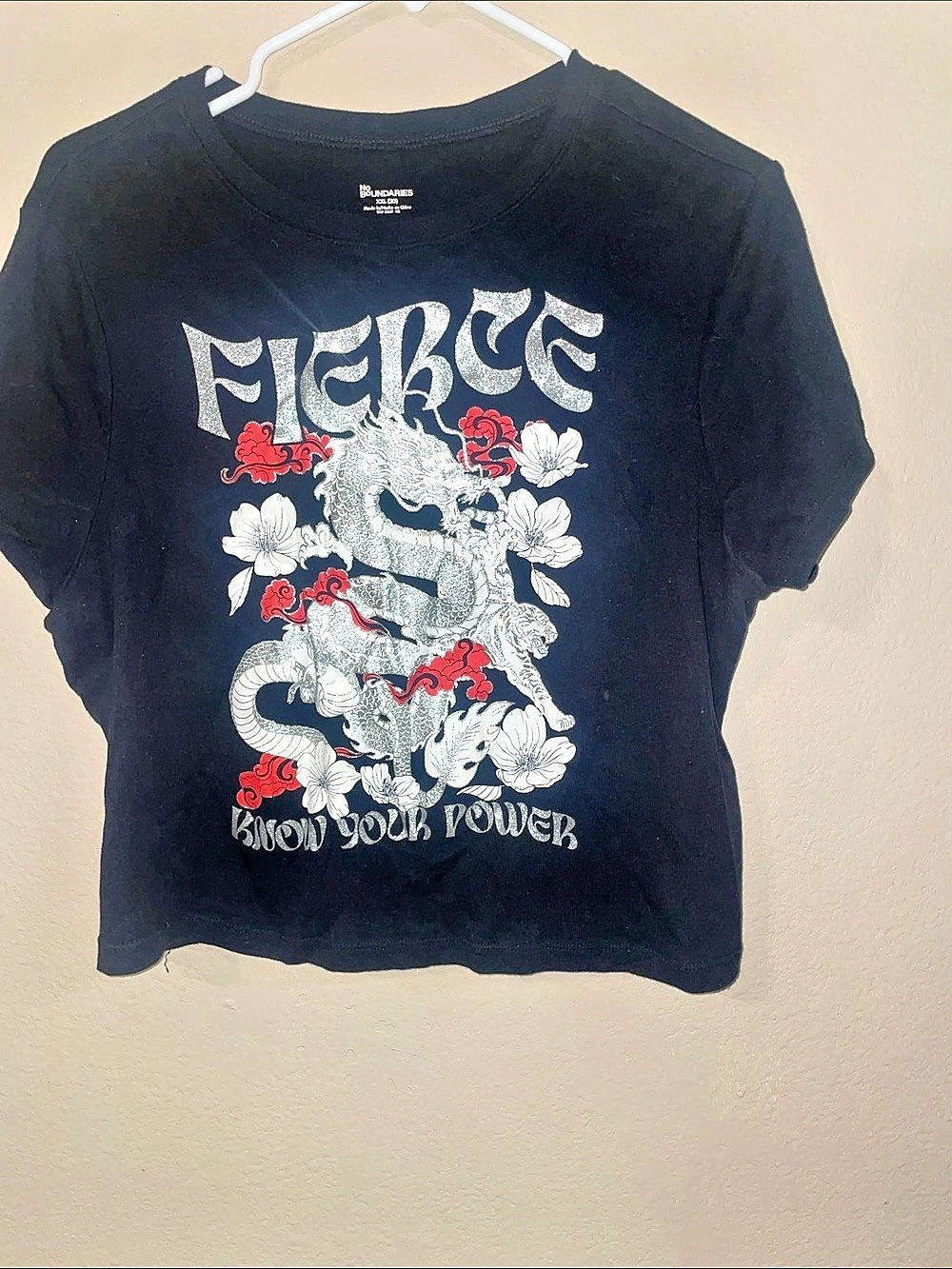 Fierce Dragon and Tiger Graphic Crop T-Shirt Black & Red
